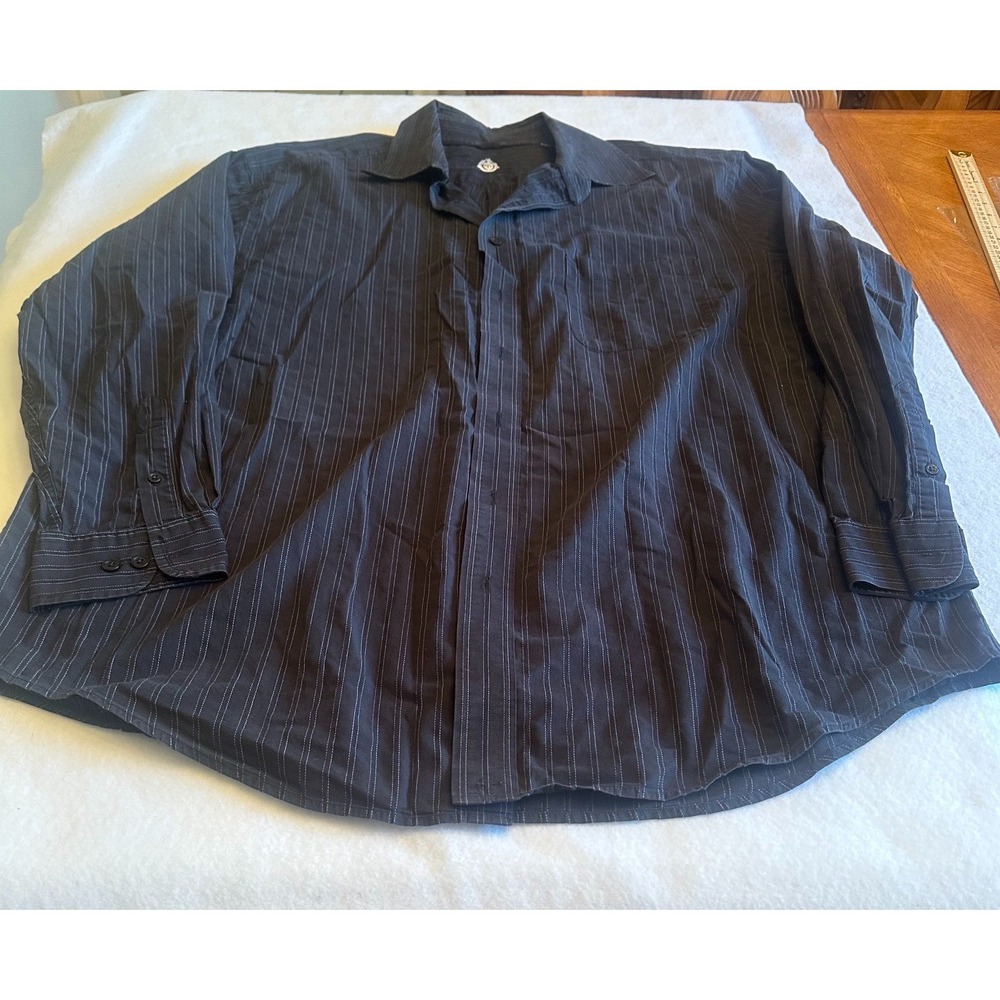 BT Big & Tall Mens 2XT Black White Pinstripe Long Sleeve Dress Shirt Cotton